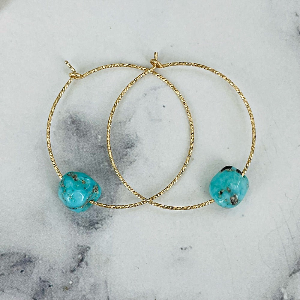 Blue Lagoon {turquoise nugget} hoop earrings