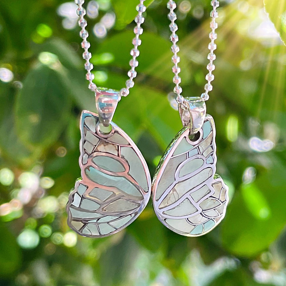 Chrysoprase and sterling silver butterfly wing hot pendant necklace