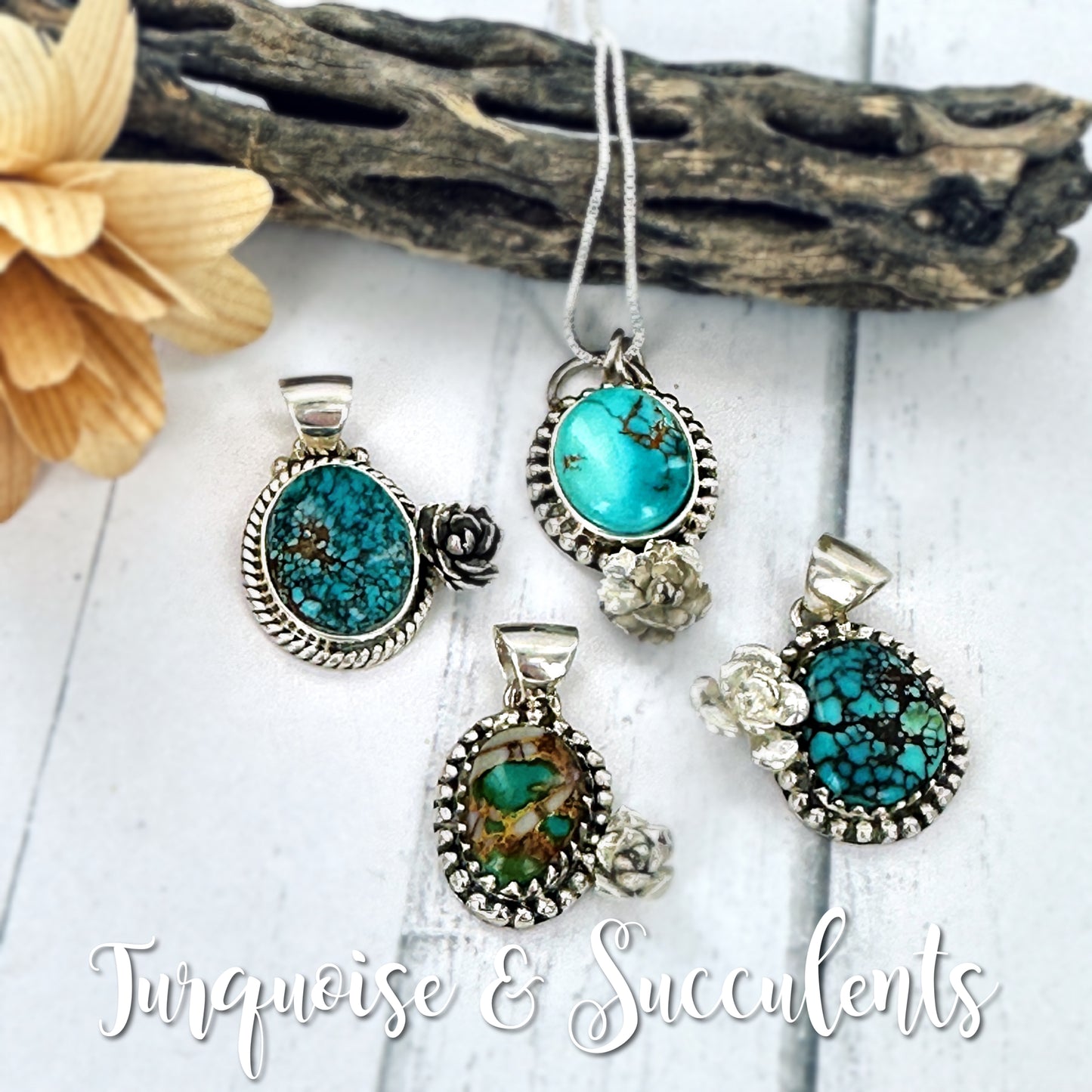 Turquoise & Succulents Pendant
